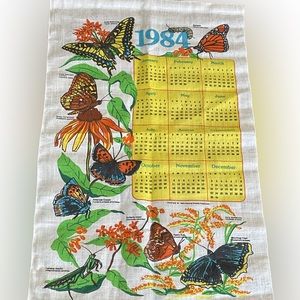 Vintage 84' Linen Cloth Wall Calendar Butterfly- national wildlife federation